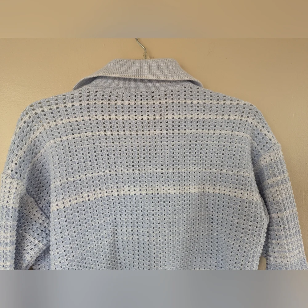 Design 365 Crocheted Knit Two Pocket Sweater Cardigan Coat Jacket, Blue (XS) - Picture 9 of 15